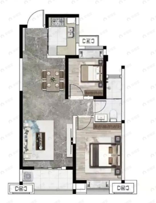 星河2049星里城2室2厅1卫户型图