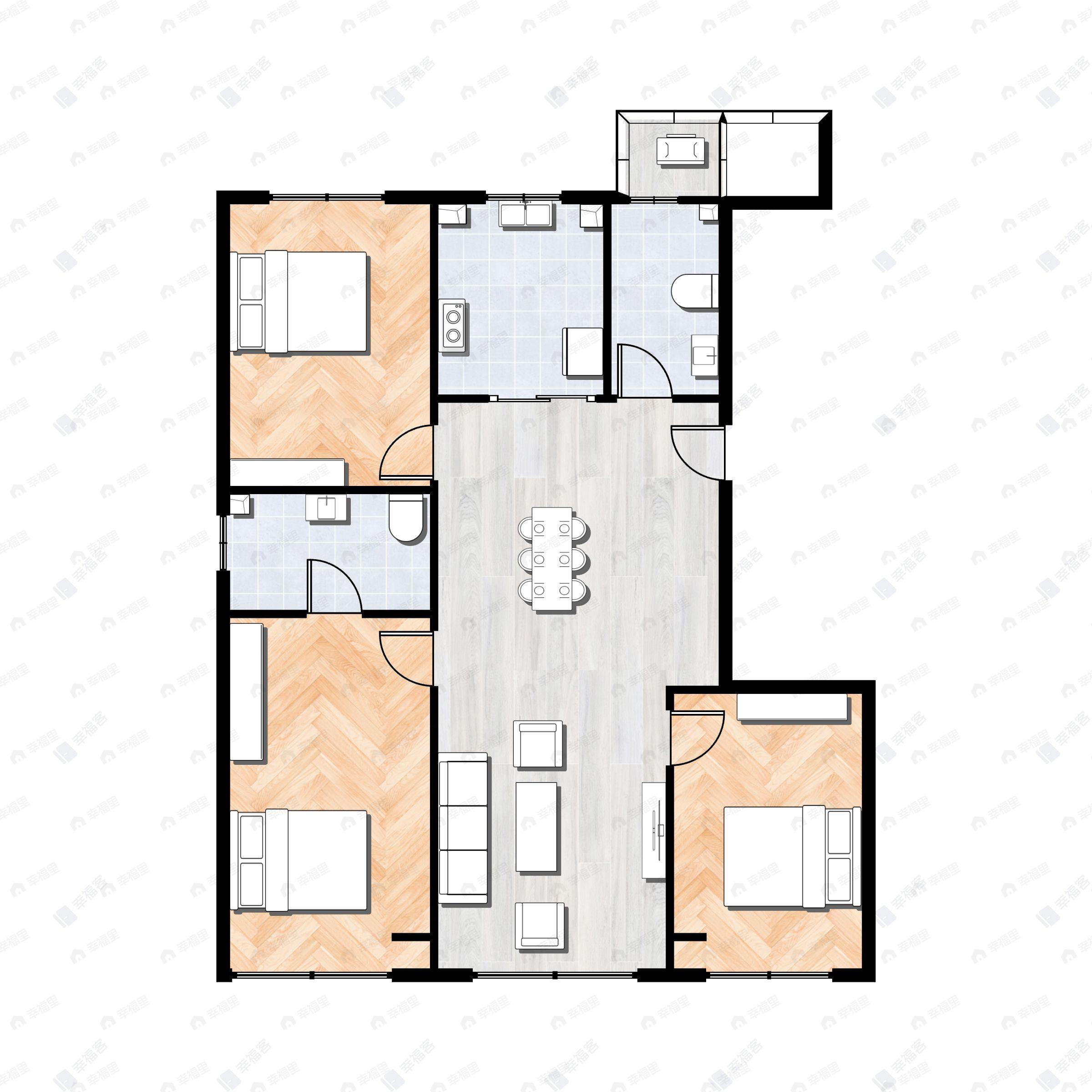3室2厅2卫建面118平北|南户型图