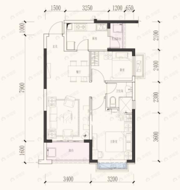 恒大御景2室2厅1卫户型图