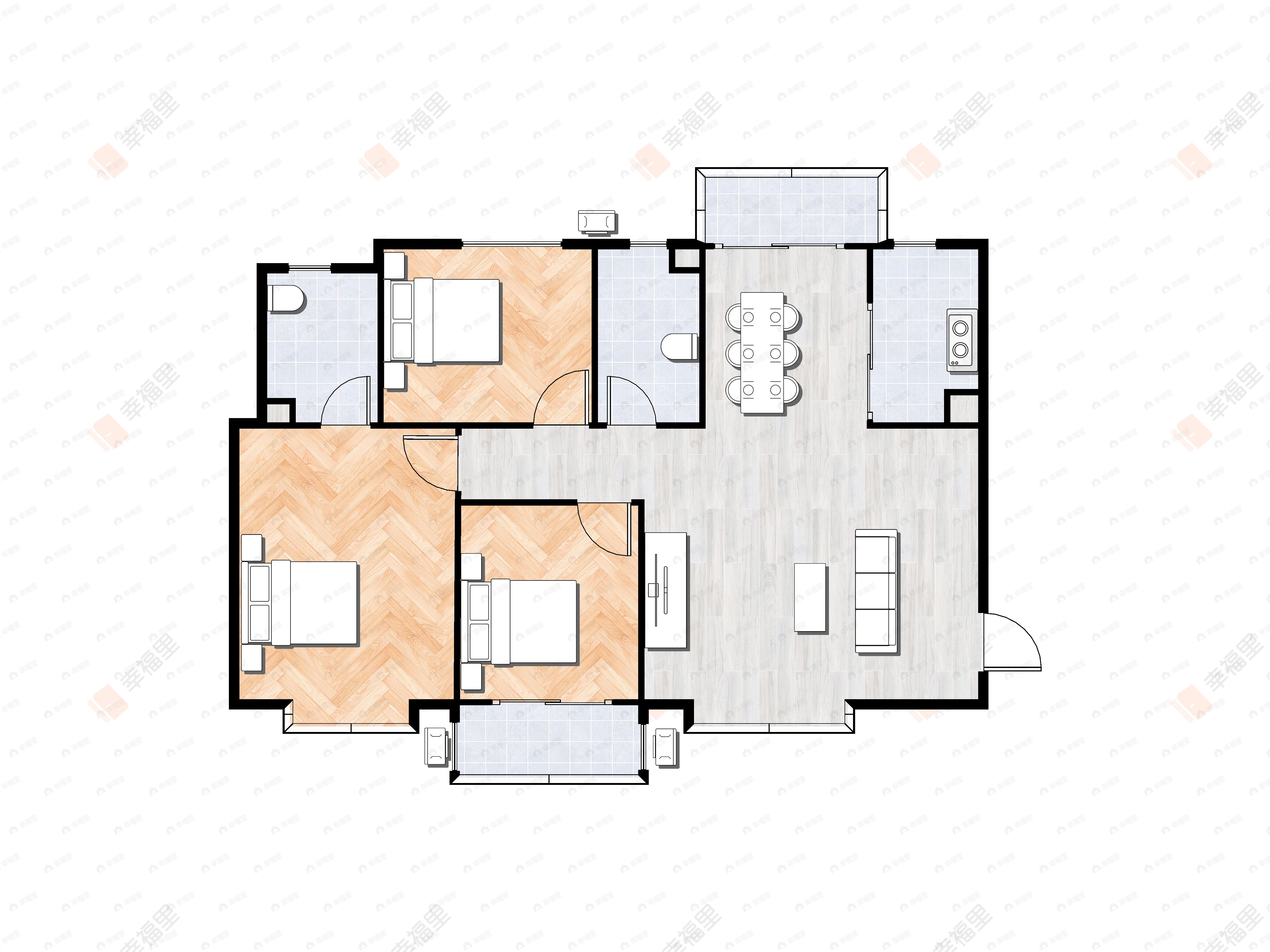 3室2厅2卫建面124平南户型图