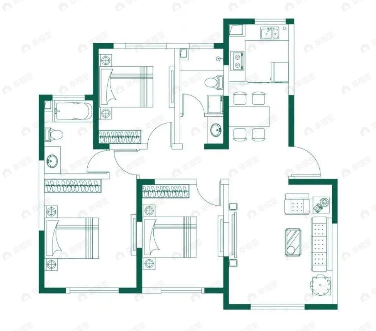 天下粮仓璞樾里3室2厅2卫户型图