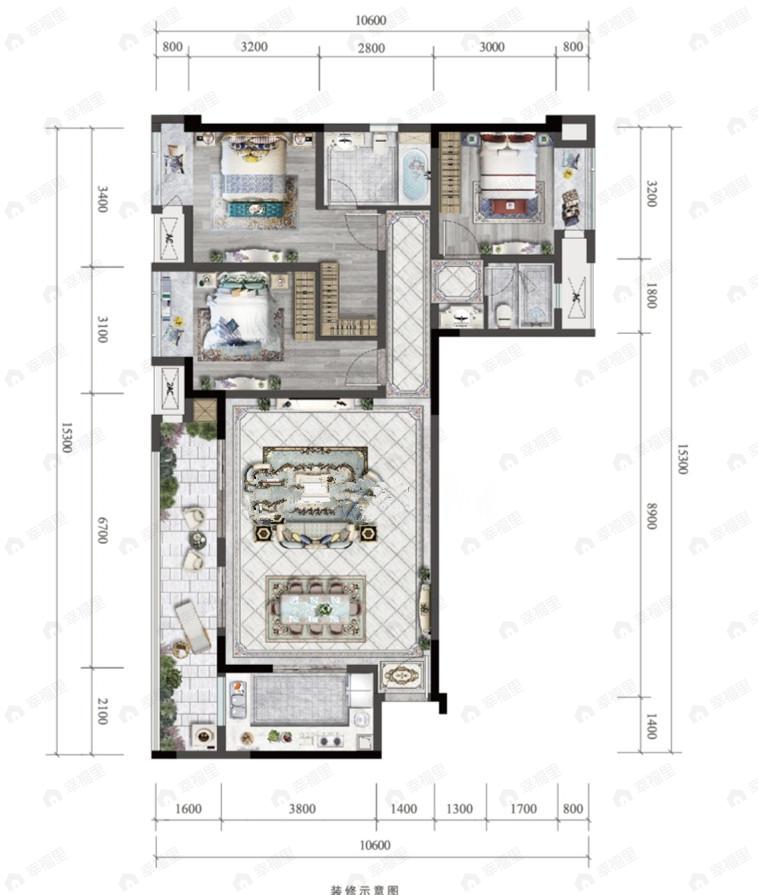 两江溪岸云蔚3室2厅2卫户型图
