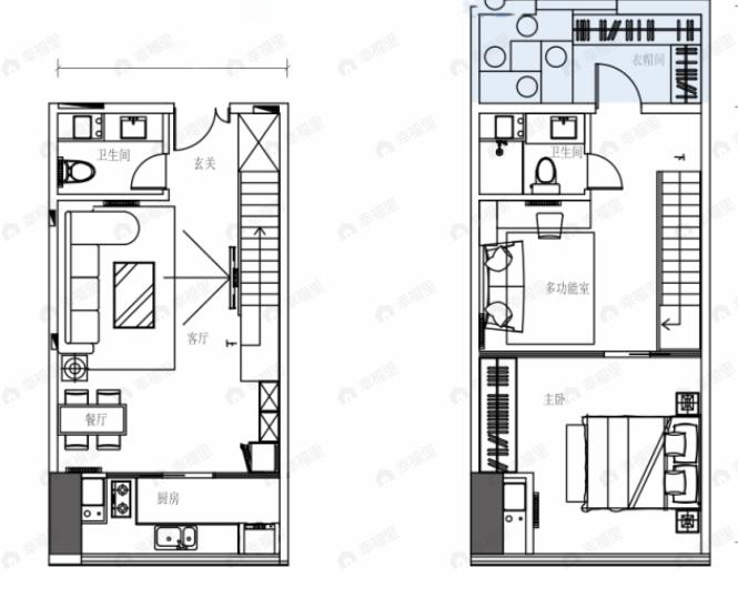 2室2厅2卫建面64m²东户型图