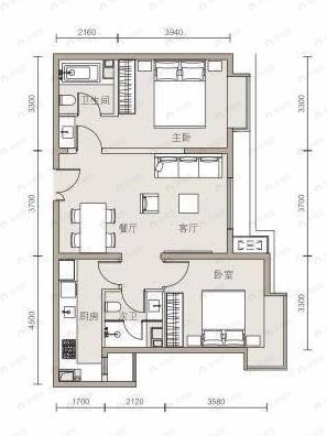 北京东湾2室2厅2卫户型图