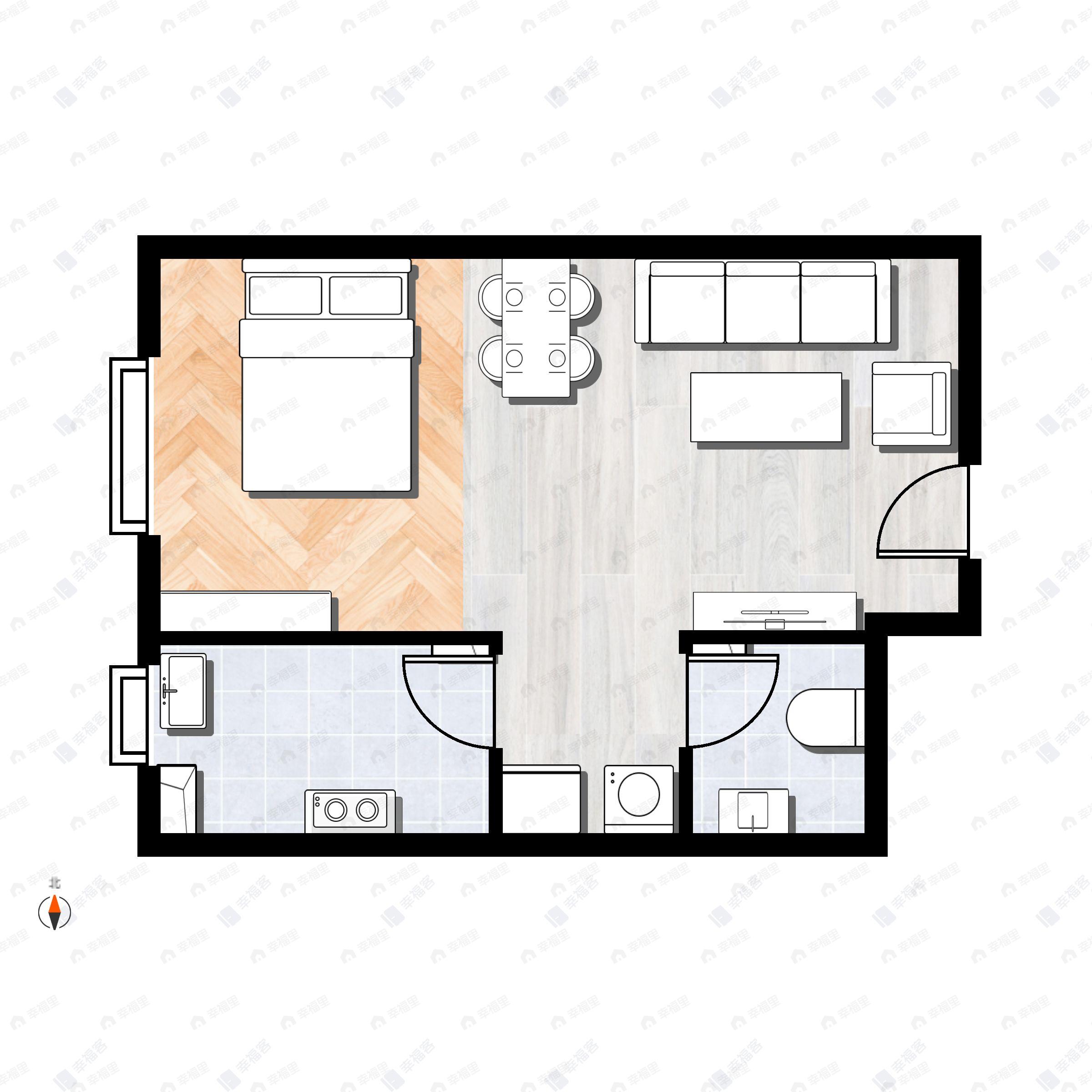 1室1厅1卫建面49m²西|东户型图