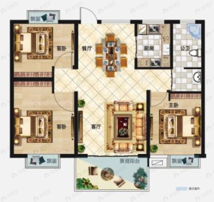 晨光·博学府3室2厅1卫户型图