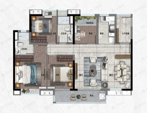 中国铁建海语熙岸4室2厅2卫户型图