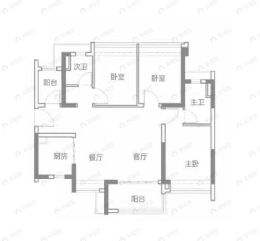 天河保利天汇3室2厅2卫户型图