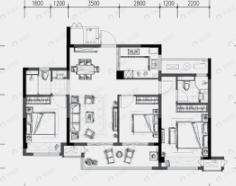 中南君启3室2厅2卫户型图