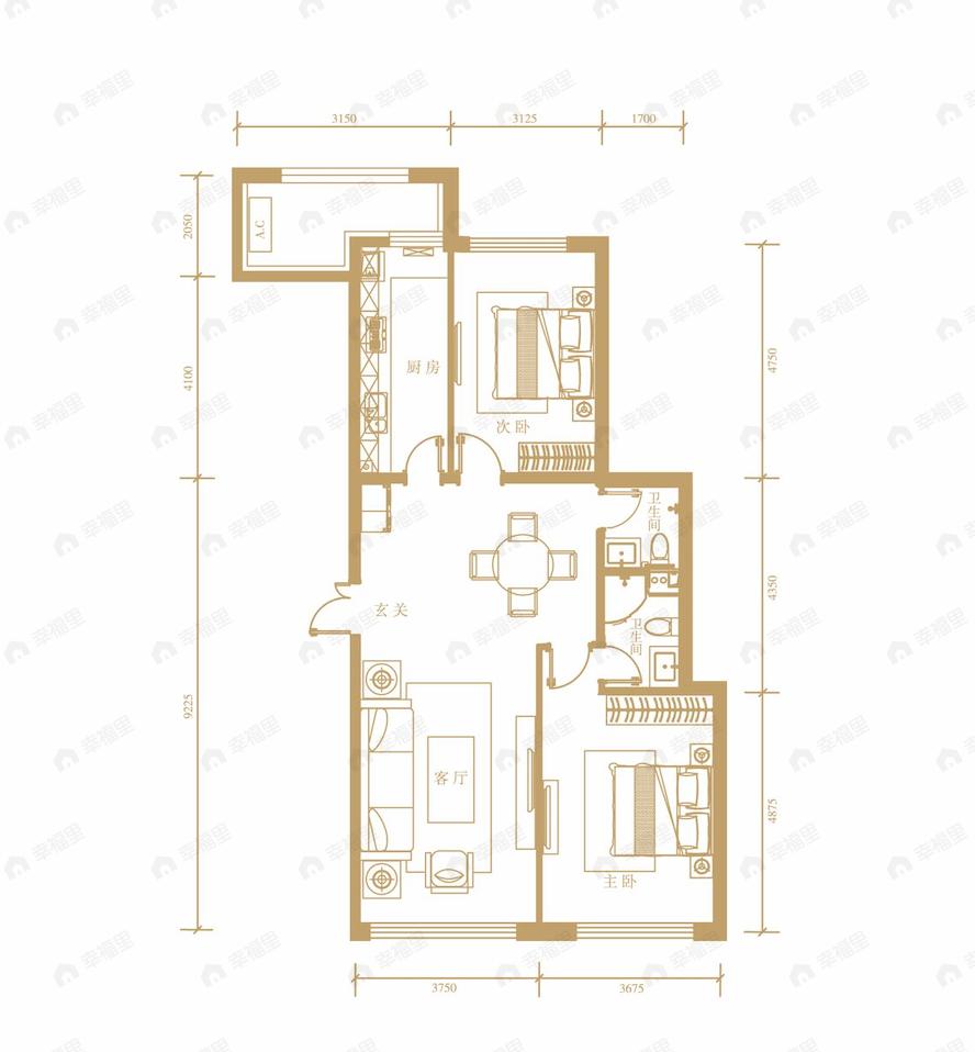 天润福熙大道2室1厅2卫户型图