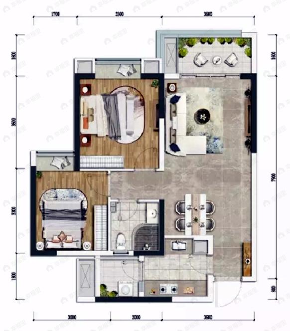同森锦逸名邸2室2厅1卫户型图