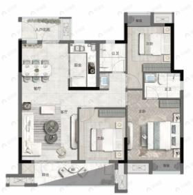 中梁中辉名门山河樾3室2厅2卫户型图