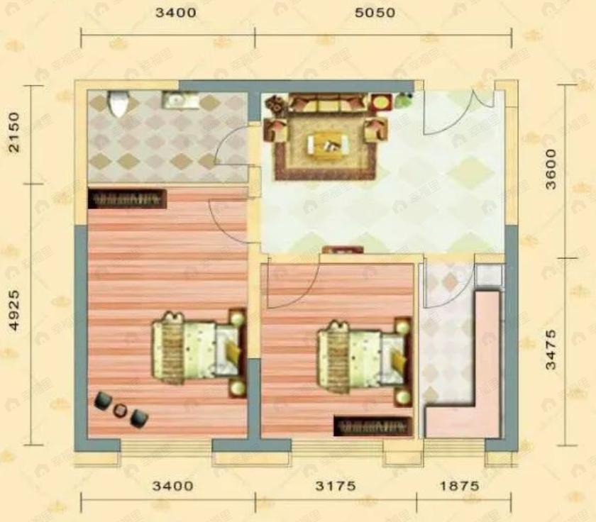 富海公馆2室1厅1卫户型图