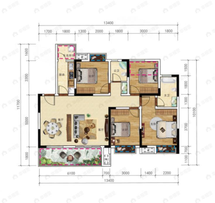 天和绣水岸4室2厅2卫户型图
