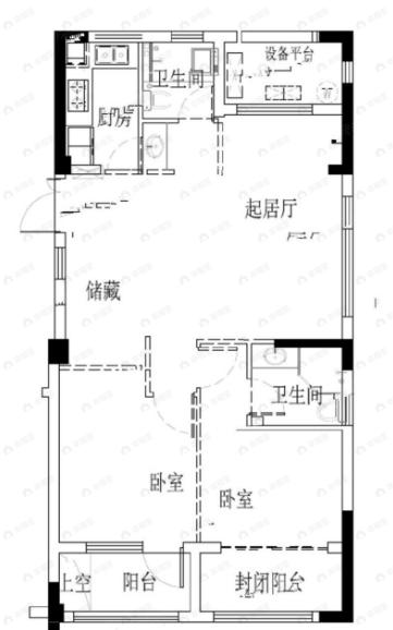 悦香园2室1厅2卫户型图