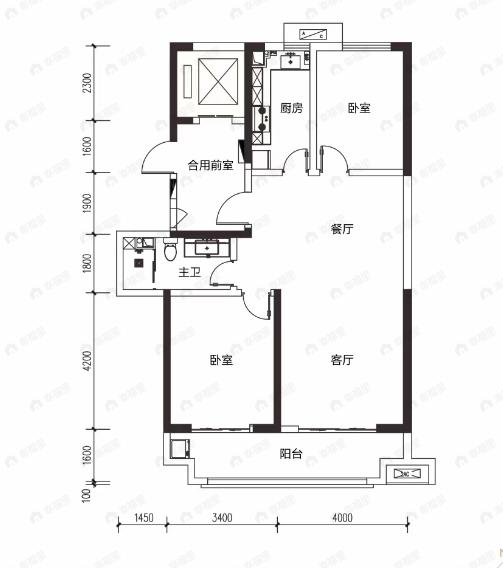 唐樾六和坊2室2厅1卫户型图