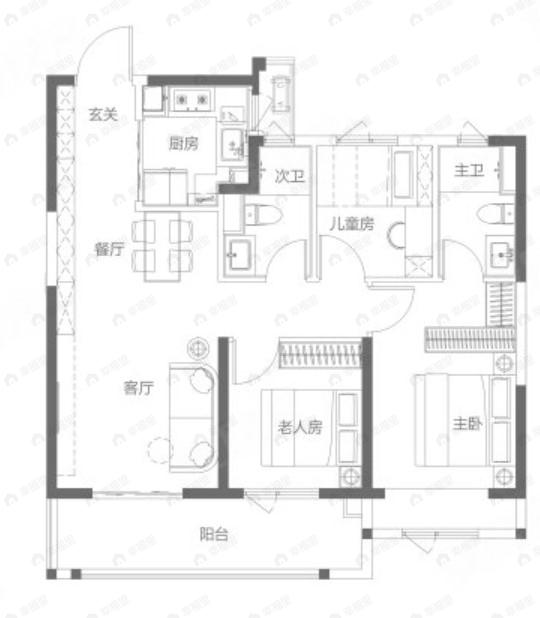 融创城3室2厅2卫户型图