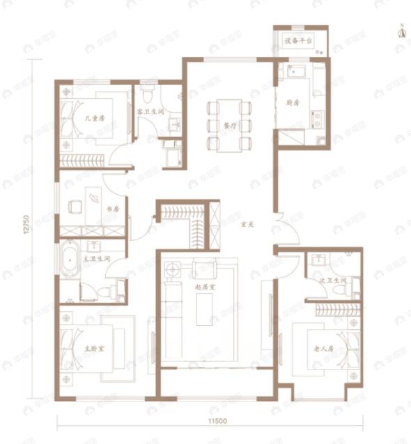 天恒水岸壹号4室2厅3卫户型图
