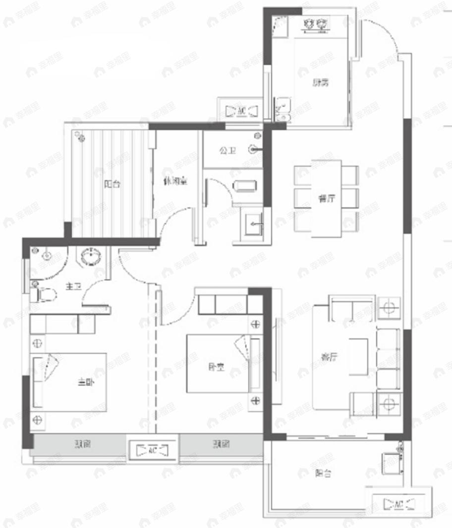 辉煌国际城三期3室2厅2卫户型图
