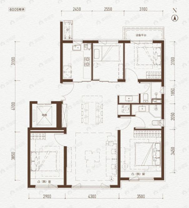 西红门橡树湾三期4室2厅2卫户型图