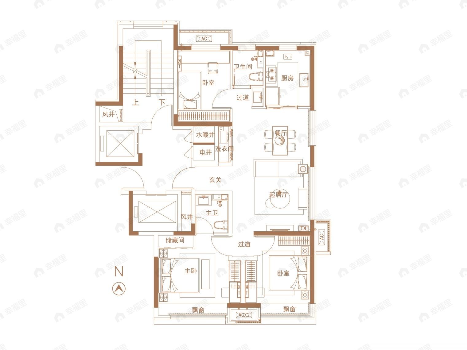 越秀天恒怀山府3室2厅2卫户型图