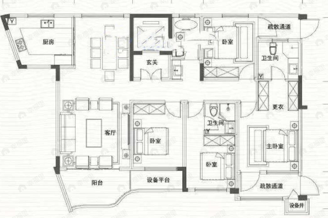 4室2厅3卫建面180平户型图