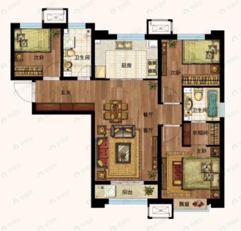 雍祥园3室2厅2卫户型图