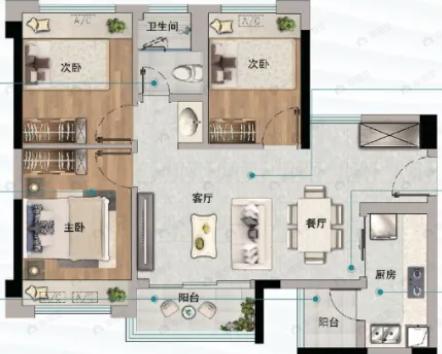 美林湖2室2厅1卫户型图