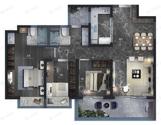 万科公园城市3室2厅2卫户型图