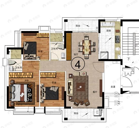 仟信广场3室2厅2卫户型图