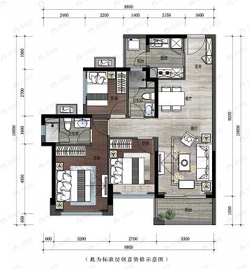 龙光天曜3室2厅2卫户型图