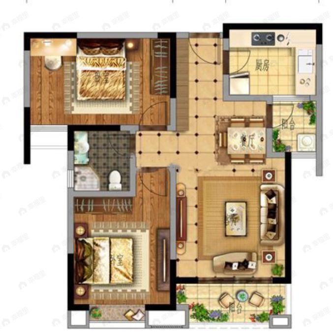 中金金骊福郡2室2厅1卫户型图