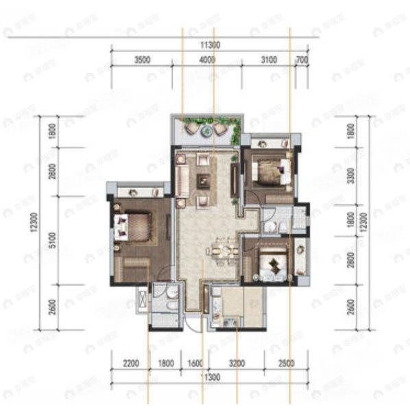 佳乐云锦阁3室2厅2卫户型图