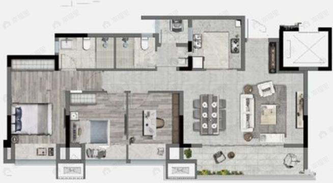 保利中央云璟3室2厅2卫户型图