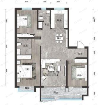 鸿辰·黄山壹品3室2厅2卫户型图