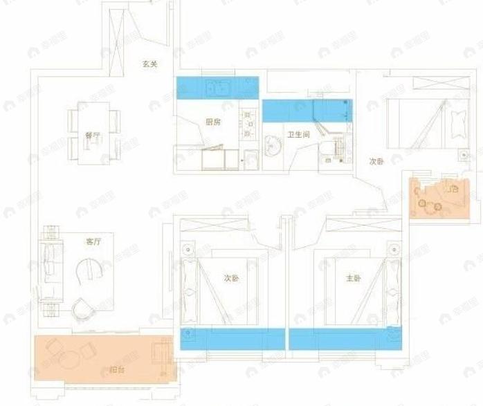 海林康桥官邸3室2厅1卫户型图