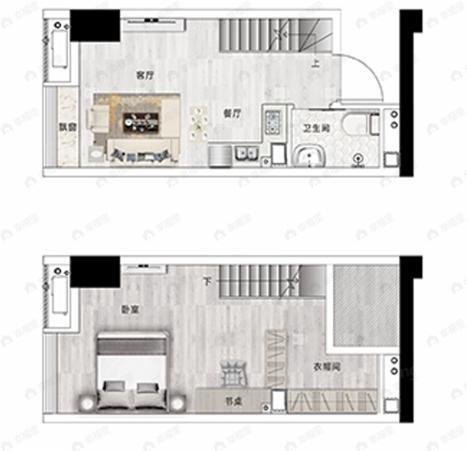 佳兆业滨江四季公寓1室2厅1卫户型图