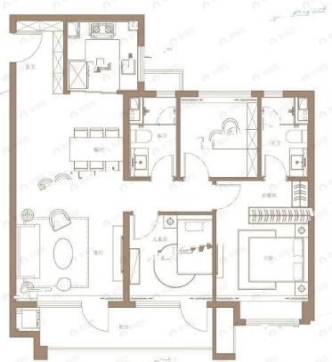 碧桂园瑞源朗悦湾3室2厅2卫户型图