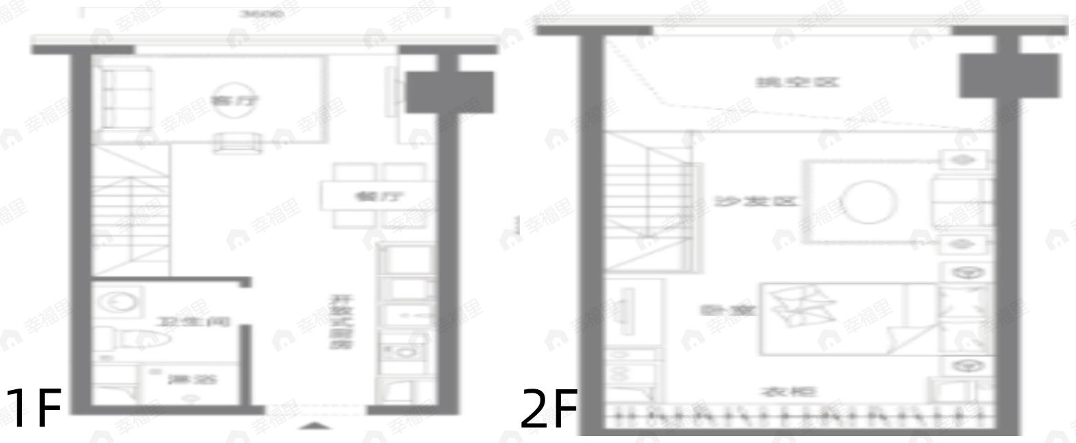 1室2厅1卫建面38m²南|北户型图