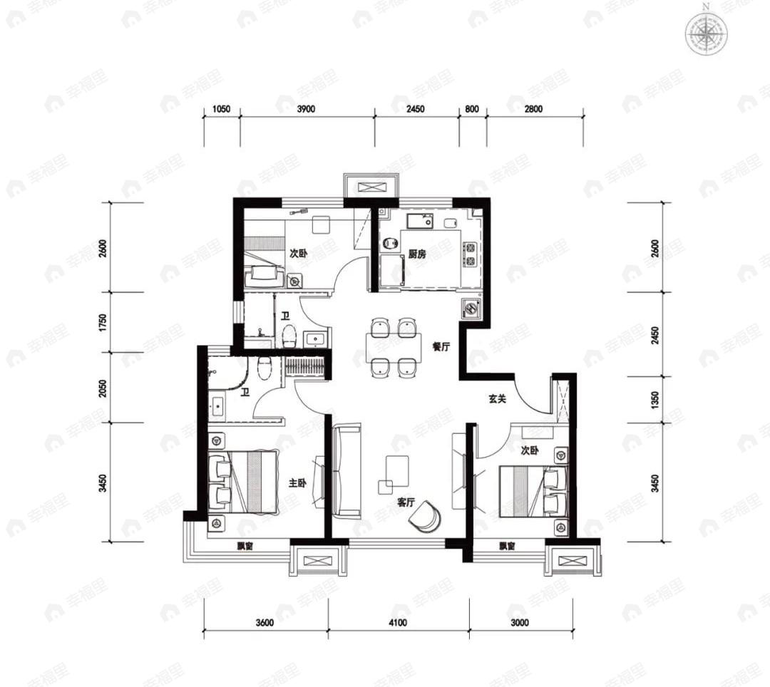 碧桂园和世界3室2厅2卫户型图