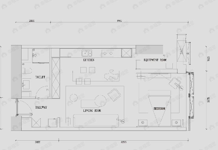 1室1厅1卫建面83平北|西|东|南户型图