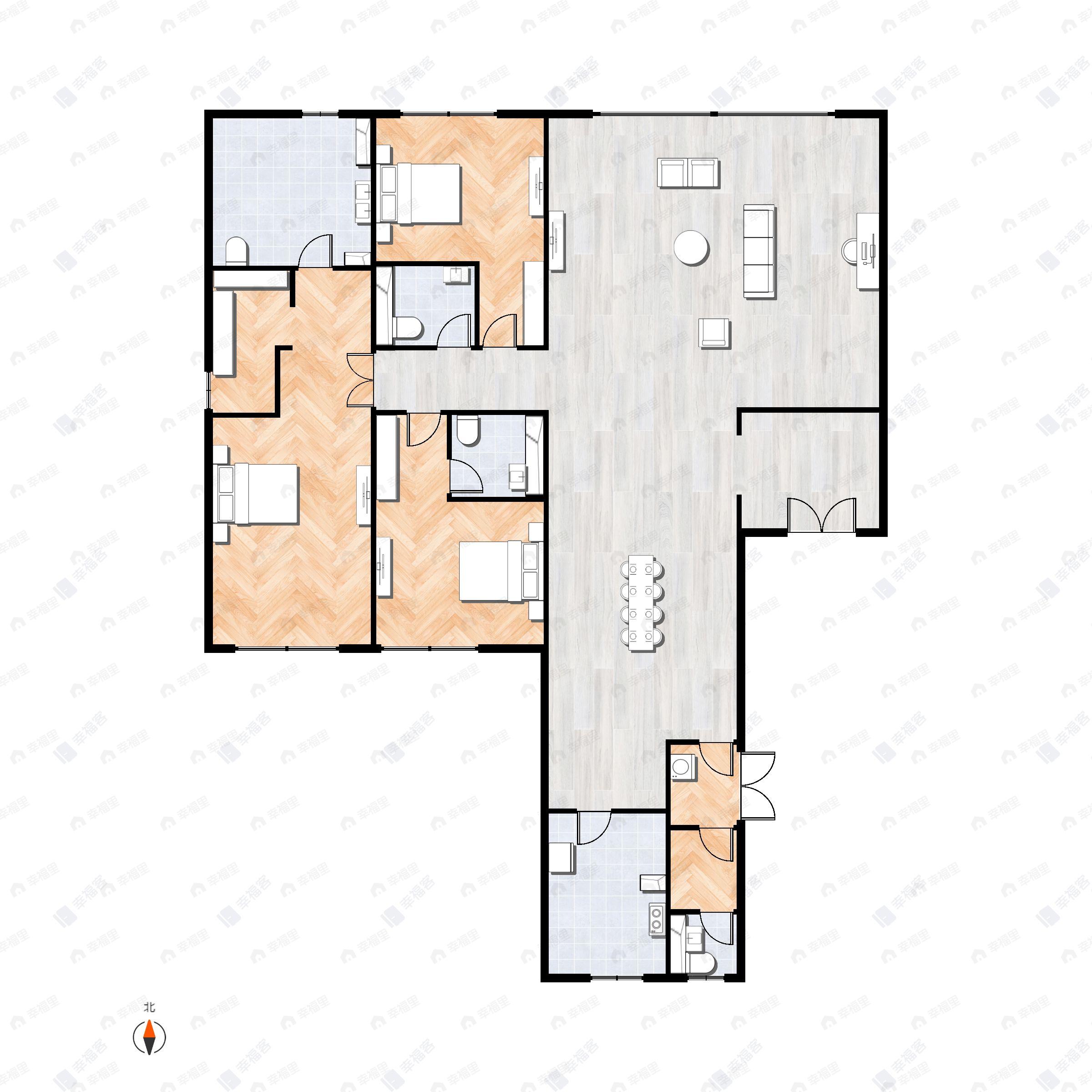 3室2厅4卫建面351m²北|南户型图