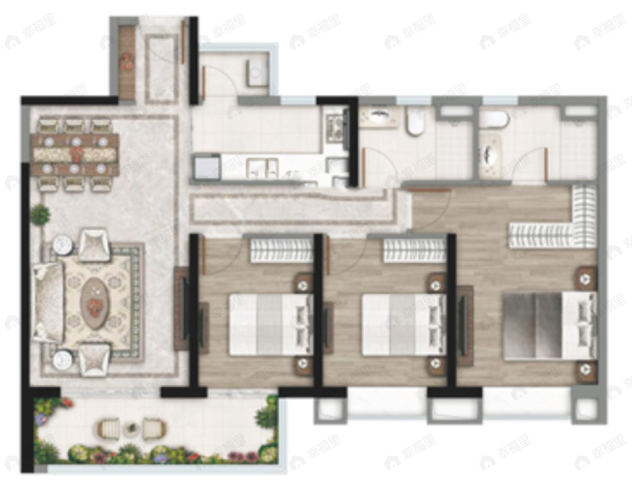 中海寰宇天下3室2厅2卫户型图