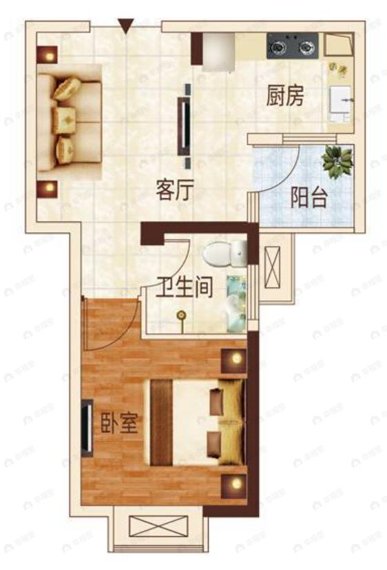 银泰御华园三期1室1厅1卫户型图