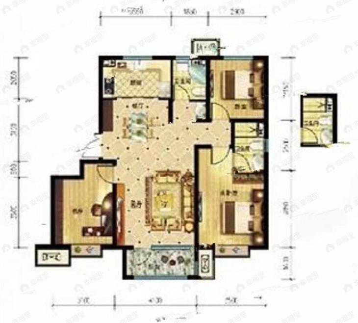 3室2厅2卫建面124平南|北户型图