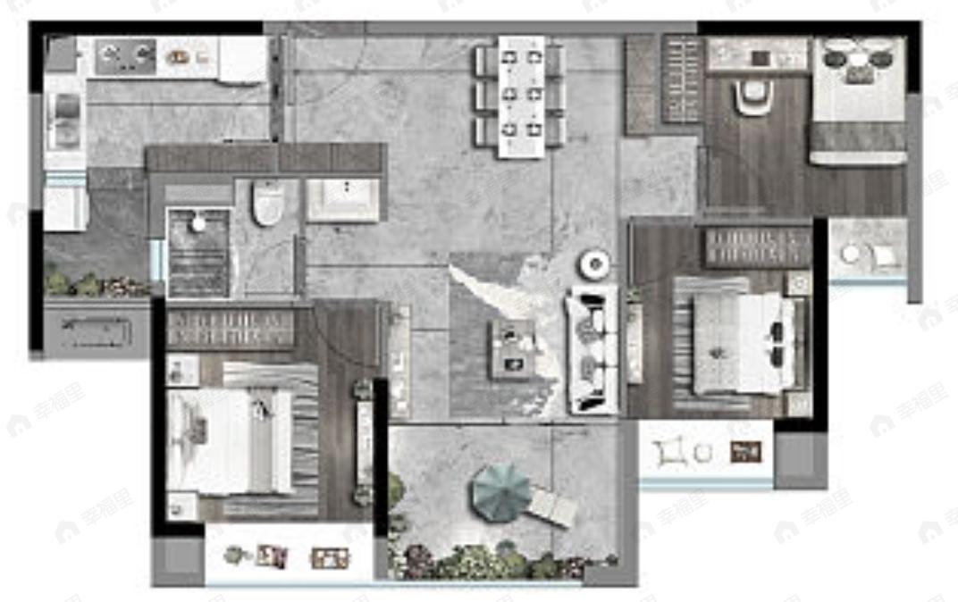 中海寰宇时代3室2厅1卫户型图