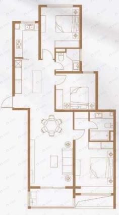 新湖明珠城3室2厅2卫户型图