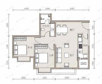 北京东湾2室2厅1卫户型图