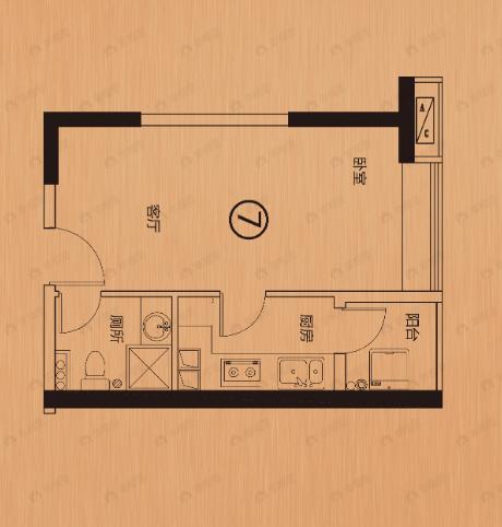 粤泰荔湾华府1室1厅1卫户型图