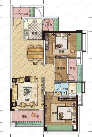 荔园悦享花醍2室2厅1卫户型图